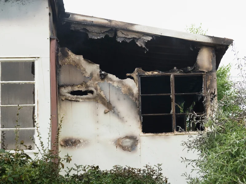 An image showing a property damaged after fire damage.