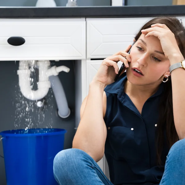 An image showing a homeowner needing emergency plumbing repair in Mesa.